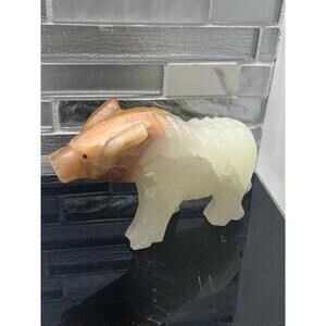 Vintage Onyx BEAR Carving MARBLE STONE CARVED white and brown